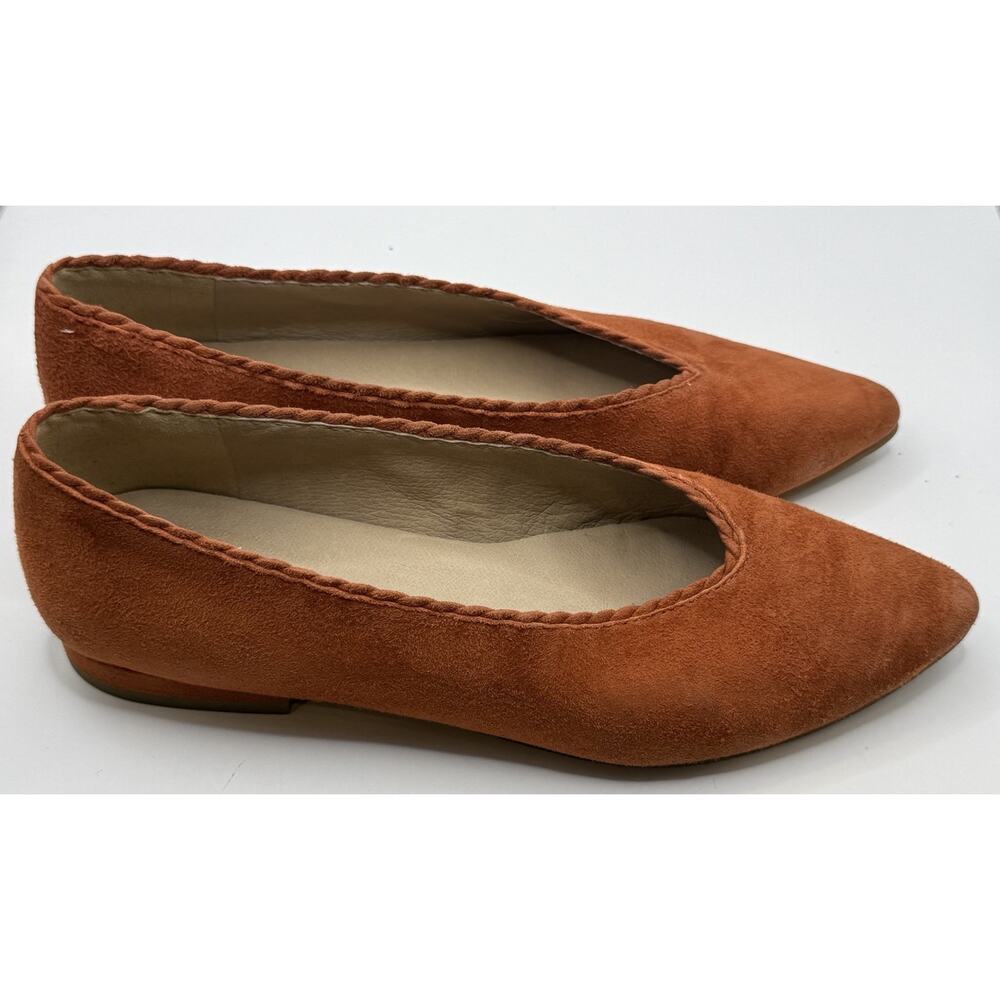 Eileen Fisher Posy Ballet Flats Size 7 Suede Orange Pointed Toe Scalloped